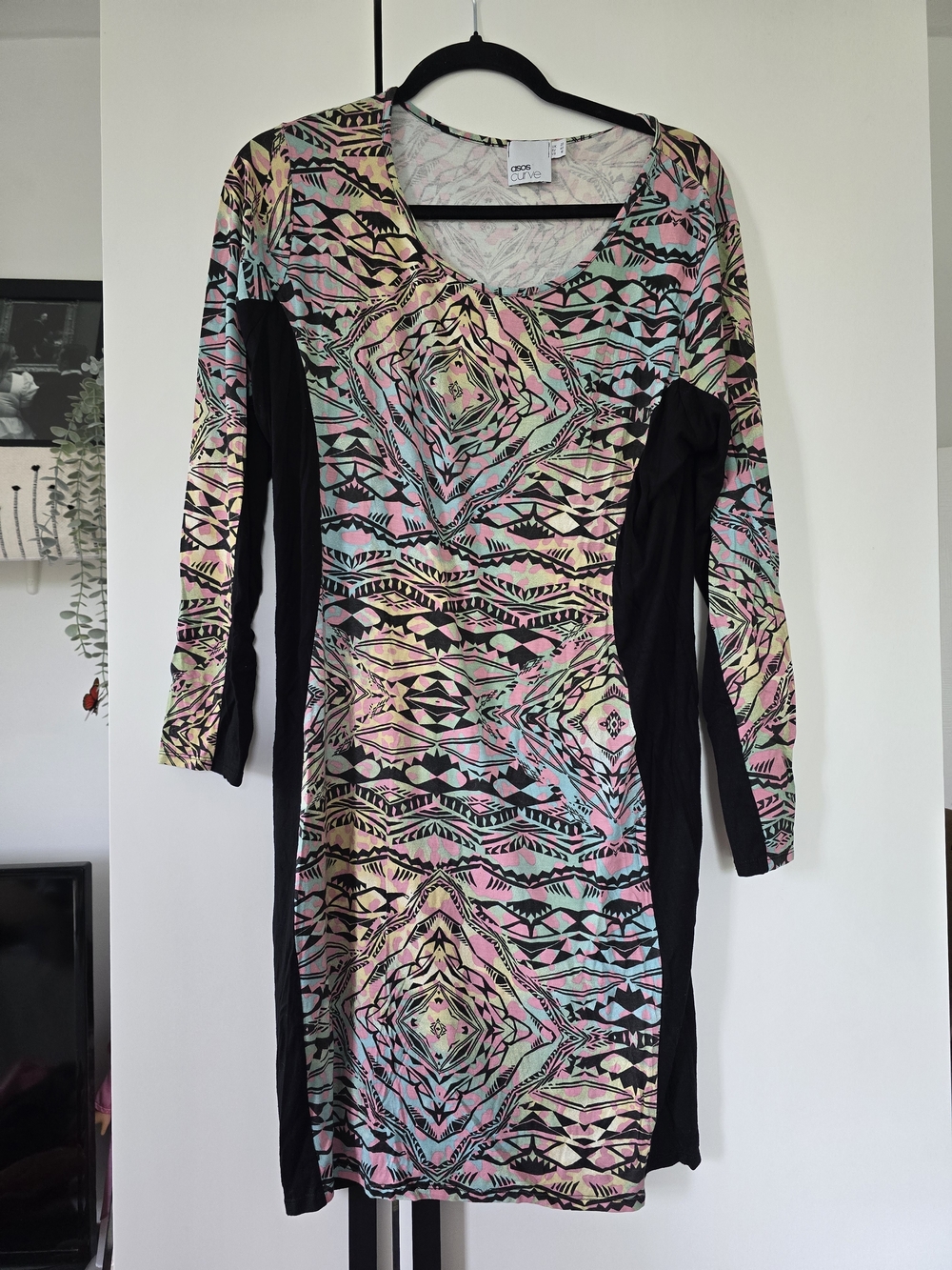 ASOS Multicolor Geometric Long Sleeve Dress with Black Panels